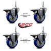 Service Caster 4 Inch Blue Polyurethane 38 Inch Threaded Stem Caster Set with Brake SCC-TS20S414-PPUB-BLUE-PLB-381615-4